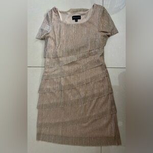 Connected Apparel Shimmering Gold Tiered Mini Dress